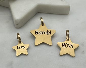 Star Shaped Engraved Dog Tag • Gold Dog Tag Stainless Steel • Personalized Dog Tag • Custom Dog Tag • Dog Name Tag • Puppy Tag