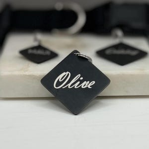 Personalized Dog Tag • Diamond Shaped Engraved Dog Tag • Black Dog Tag Stainless Steel • Custom Dog Tag • Dog Name Tag • Puppy Tag