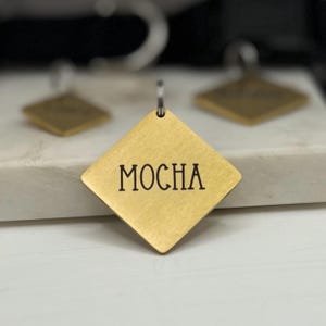 Diamond Shaped Engraved Dog Tag • Gold Dog Tag Stainless Steel • Personalized Dog Tag • Custom Dog Tag • Dog Name Tag • Puppy Tag