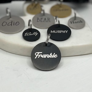Round Engraved Dog Tag • Black Dog Tag Stainless Steel • Personalized Dog Tag • Custom Dog Tag • Dog Name Tag • Puppy Tag