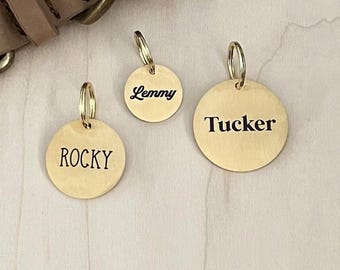 Round Engraved Dog Tag • Gold  Dog Tag Stainless Steel • Personalized Dog Tag • Custom Dog Tag • Dog Name Tag • Puppy Tag