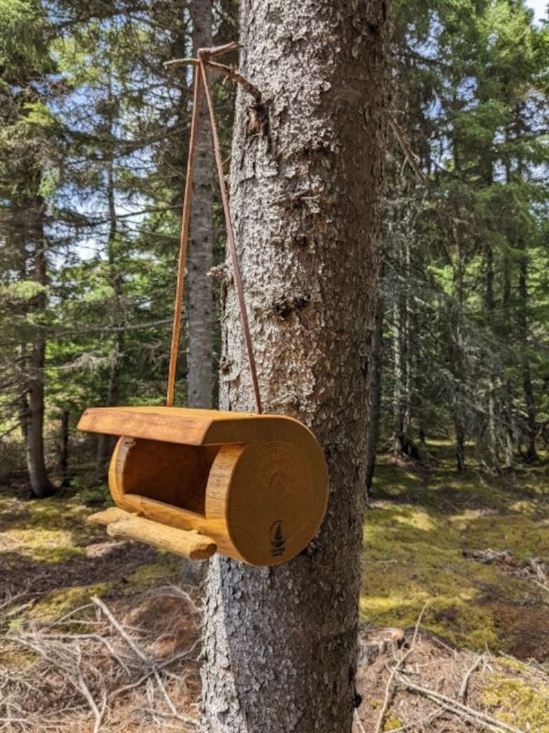 Log Bird Feeder Natural Reclaimed Wood image 1