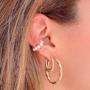 Handmade Gold Filled Pearl Ear Cuff: Adjustable No Piercing Design