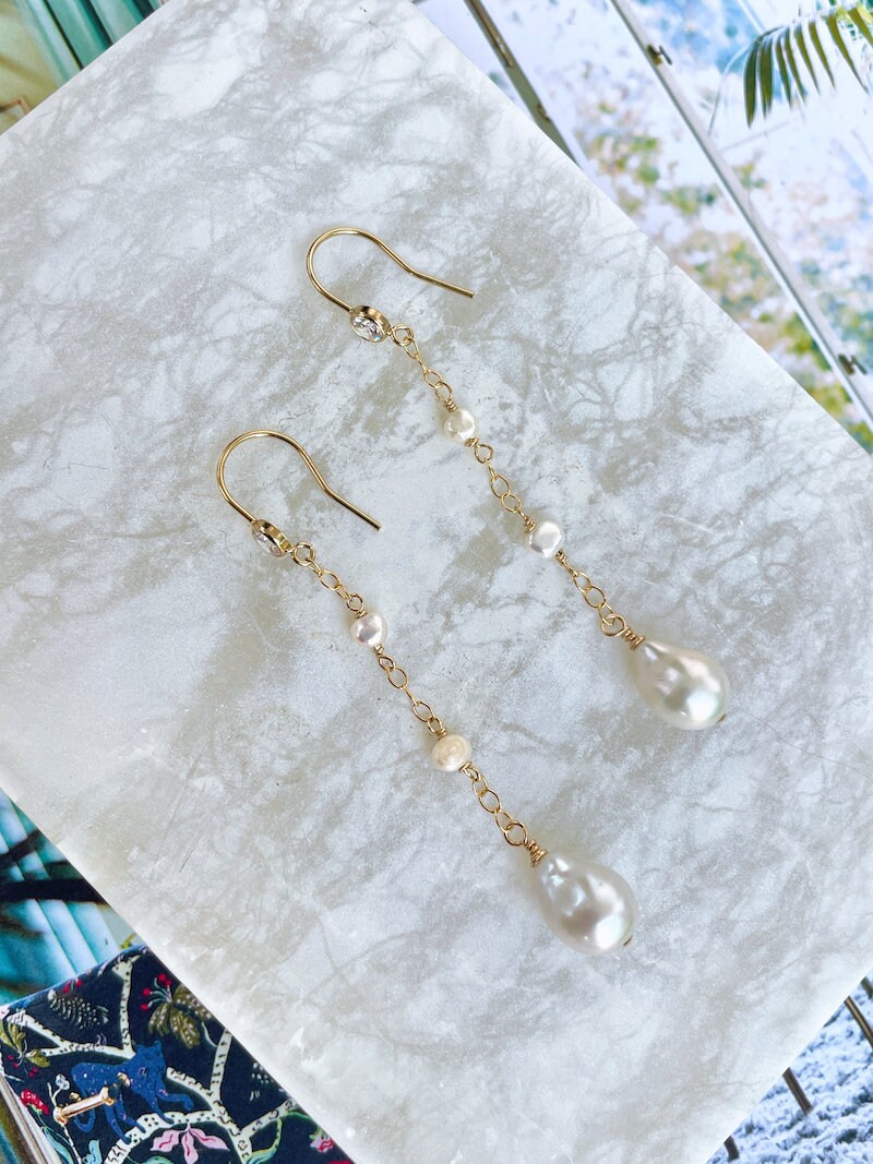 Freshwater Pearl Earrings, Baroque Earrings, Long Pearl Drop