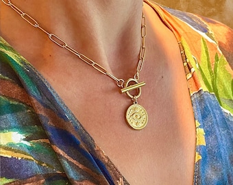 Gold Evil Eye Necklace: Greek Protection Charm Jewelry