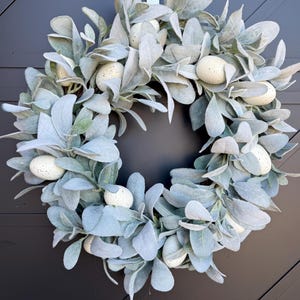 Modern Farmhouse wreath, lamb’s ear farmhouse front door wreath, housewarming gift, Mother’s Day gift for mom, rustic decor, country wreath