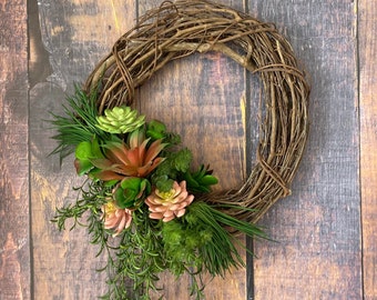 Succulent wreath for front door, desert decor, summer faux succulent southwest wreath, Mexican succulent decor, wreath for kitchen