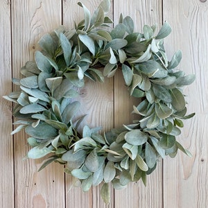 Year round all season lamb’s ear wreath farmhouse front door wreath housewarming gift, centerpiece wreath for candle, undecorated wreath