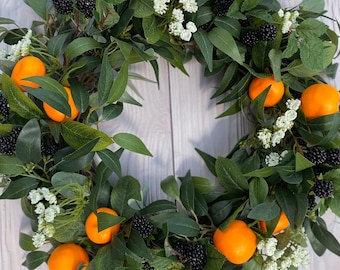 Kitchen fruit wreath with oranges and blackberries, year round Florida decor, housewarming gift or wedding present, vacation home decor