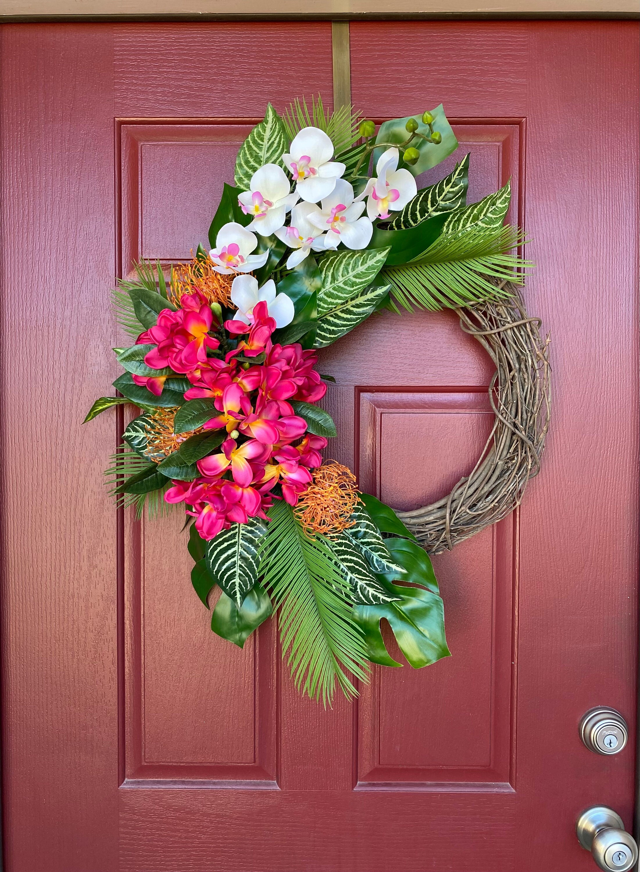 Tropical Front Door Wreath Orchid Hawaiian Decor, Coastal