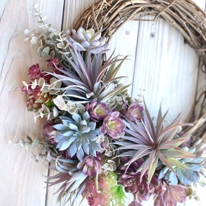 Succulent wreath for front door, desert decor, summer faux succulent southwest wreath, purple and pink succulent decor, wreath for kitchen