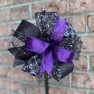 Gothic Halloween wreath bow, black and purple Halloween decor, lantern bow for Halloween, gothic Halloween decor, glam Halloween bow