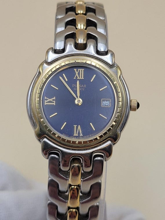 pulsar ladies dress watch Vintage Pulsar Ladies Two-Tone Dress Watch - Blue Dial