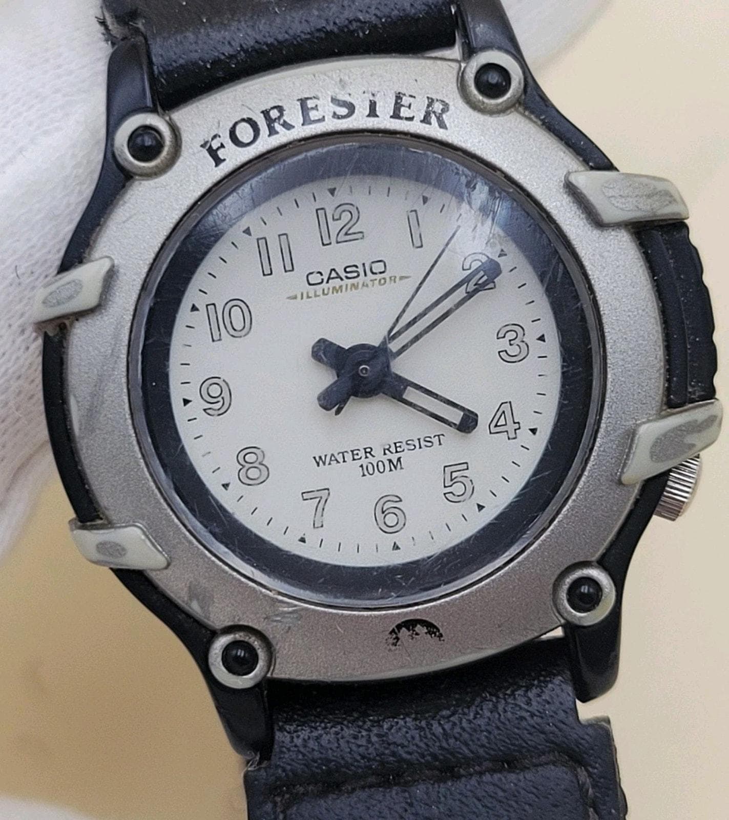 Vtg Casio Forester FTL-500 Illuminator Field Watch Silver/black