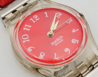 Orologio da donna Swatch svizzero con quadrante rosso del 1995, orologio da donna Swiss Swatch rosso