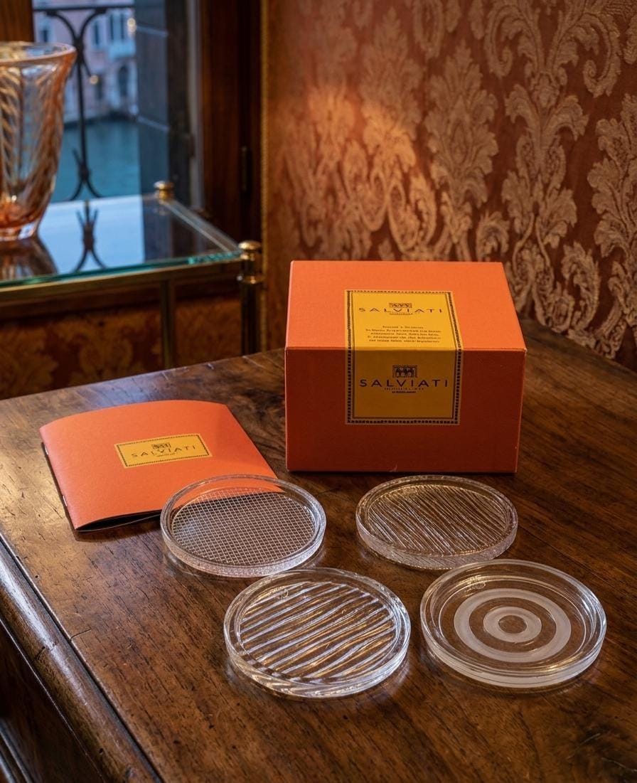 Salviati Venezia Set of 4 Crystal Coasters Art Glass With Box