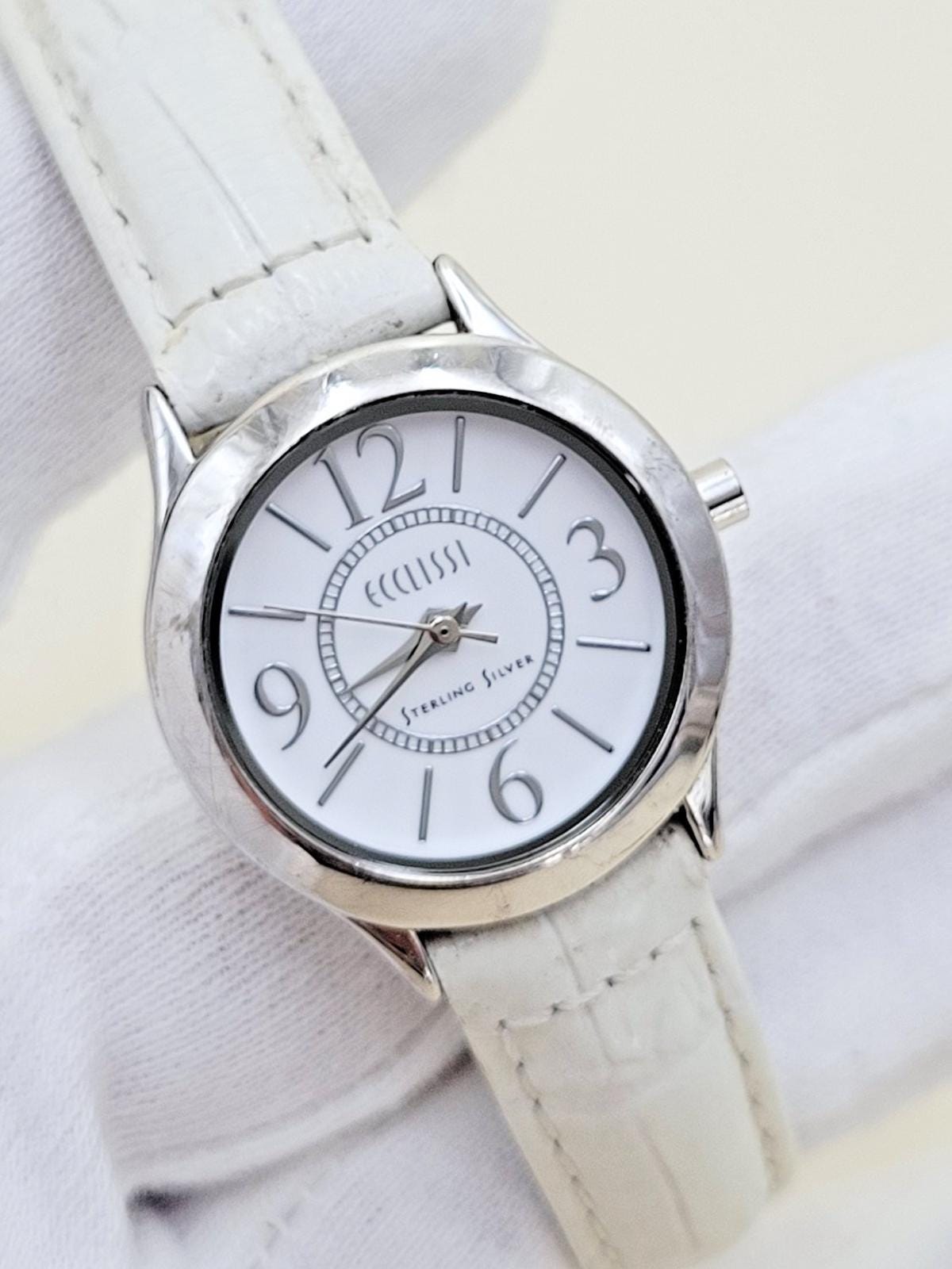 Ecclissi 23650 Women\'s Sterling Silver Quartz Wristwatch White Croc Leather Ecclissi Leather Sterling Silver Case Wristwatches | eBay main image 2