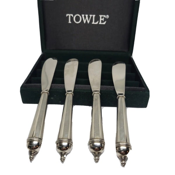 Towle Butter Knives In Green Display Box Set of 4 Silver Plated