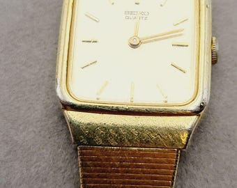 Seiko Watch Women Gold Tone Square Dial New Battery 1400