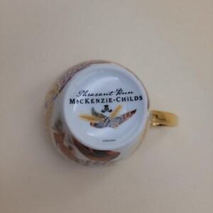 MacKenzie-Childs Pheasant Run Morning Glory Mug Tumbler Courtly Check Gold RARE image 10