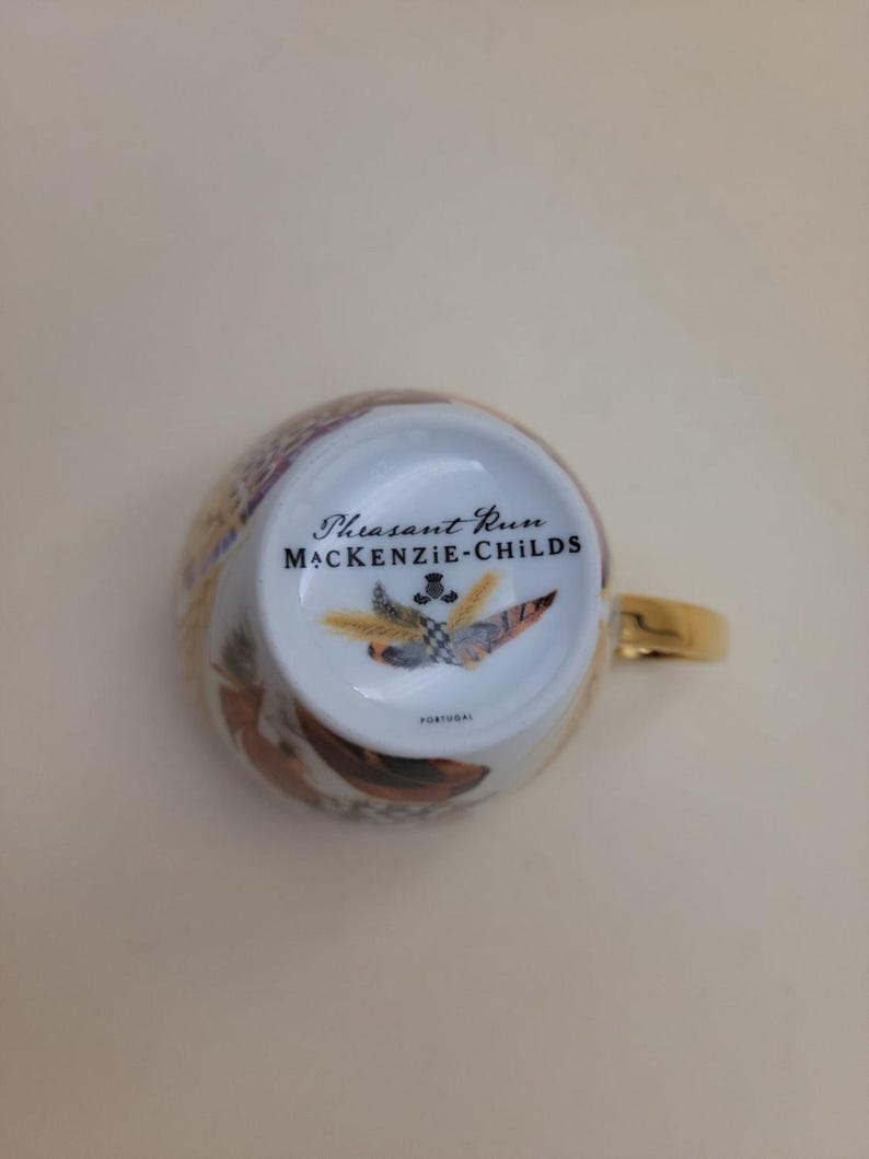 MacKenzie-Childs Pheasant Run Morning Glory Mug Tumbler Courtly Check Gold RARE image 10