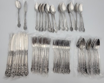 NS National Stainless Japan Rose und Blatt Service für 8 Vtg Set von 50 Stück selten