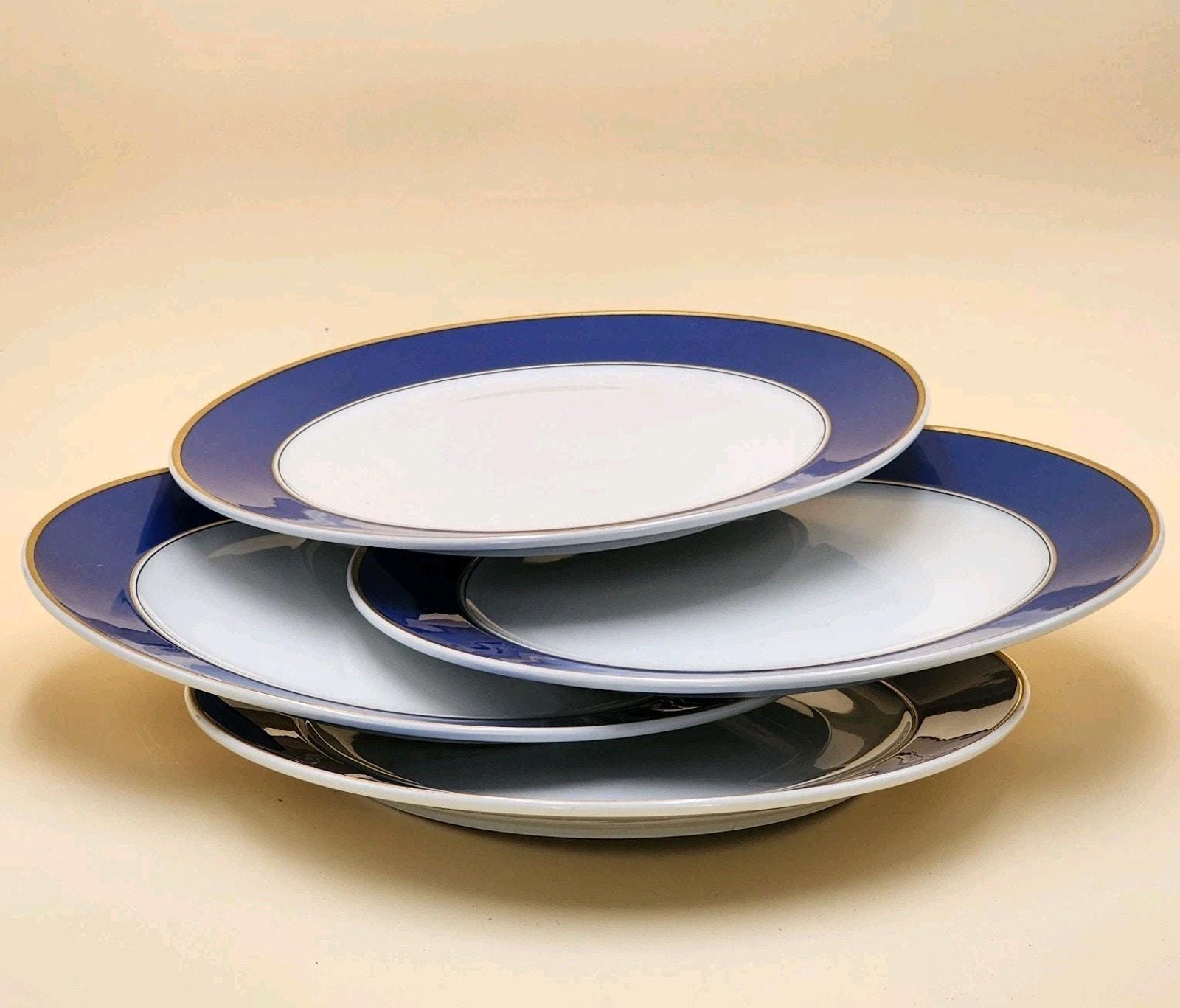 4 Fitz and Floyd Renaissance Cobalt Blue Dinner Plates 10.5