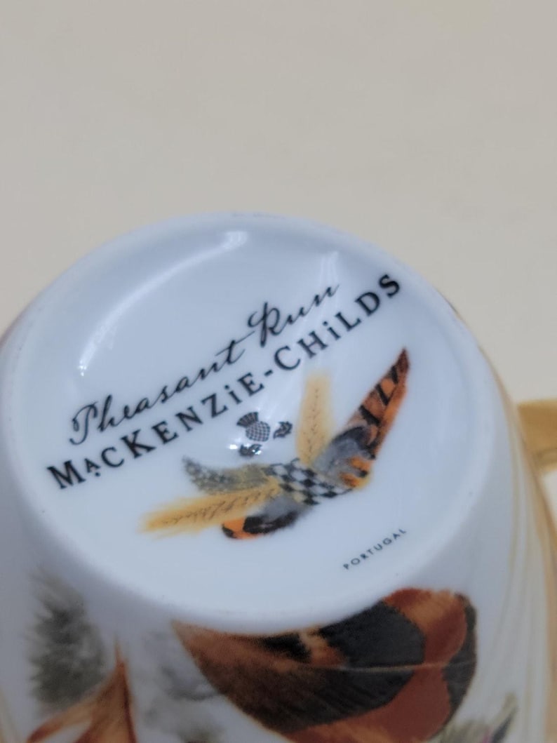 MacKenzie-Childs Pheasant Run Morning Glory Mug Tumbler Courtly Check Gold RARE image 9