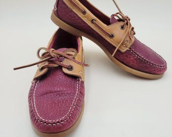 Vintage Dooney & Bourke Allväders Läderbåtsskor Dam 9 Vinröd Brun