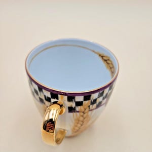 MacKenzie-Childs Pheasant Run Morning Glory Mug Tumbler Courtly Check Gold RARE image 6