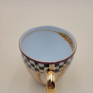 MacKenzie-Childs Pheasant Run Morning Glory Mug Tumbler Courtly Check Gold RARE image 7
