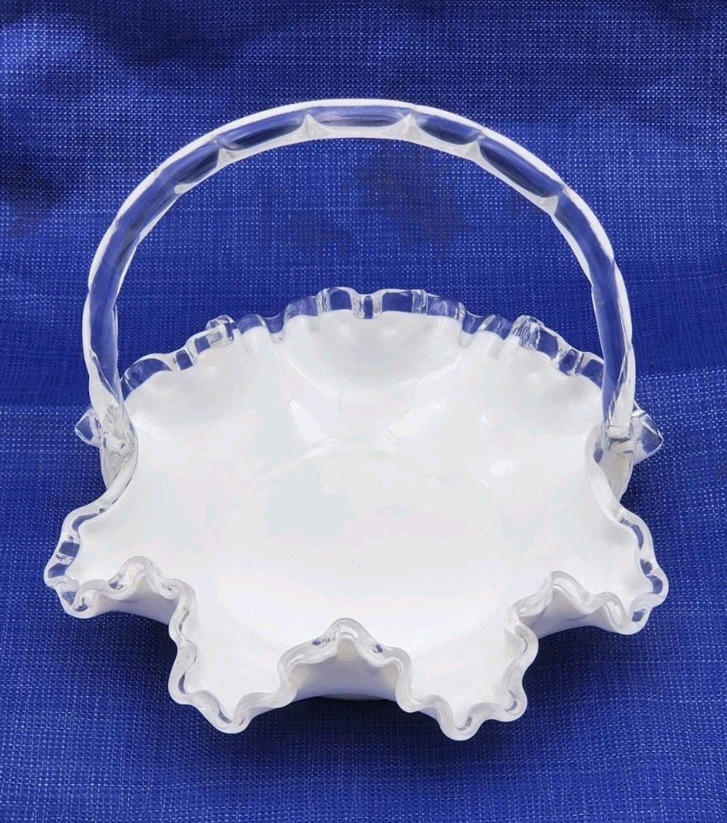 Vintage Fenton Crystal Crest White Milk Glass 7.5