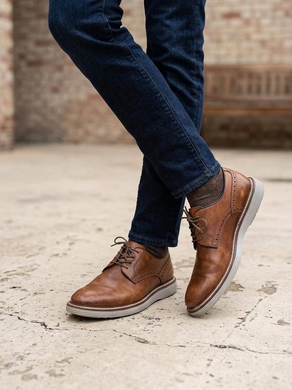 dark brown dress shoes with jeans Men's Leather Wingtip Oxford (size 10.5M) Shop Cheap Taffeta Sweetheart