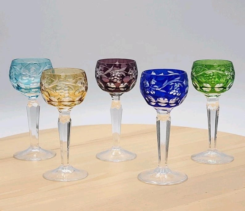 Juego de copas de cristal checo estilo bohemio vintage para licor: Copas de licor Rainbow Grapevine imagen 6