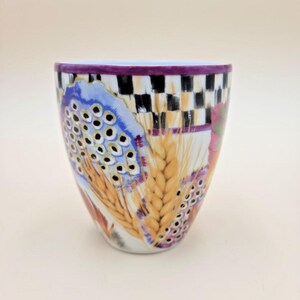 MacKenzie-Childs Pheasant Run Morning Glory Mug Tumbler Courtly Check Gold RARE image 3