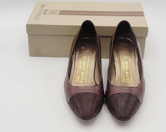 Vintage Bruno Magli Snakeskin Accent Leather Pumps - Made in Italy