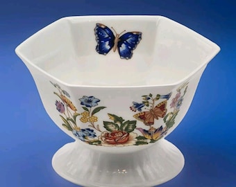 Aynsley Cottage Garden Hexagon Footed Bowl English Bone China 3" Tall VTG 1985