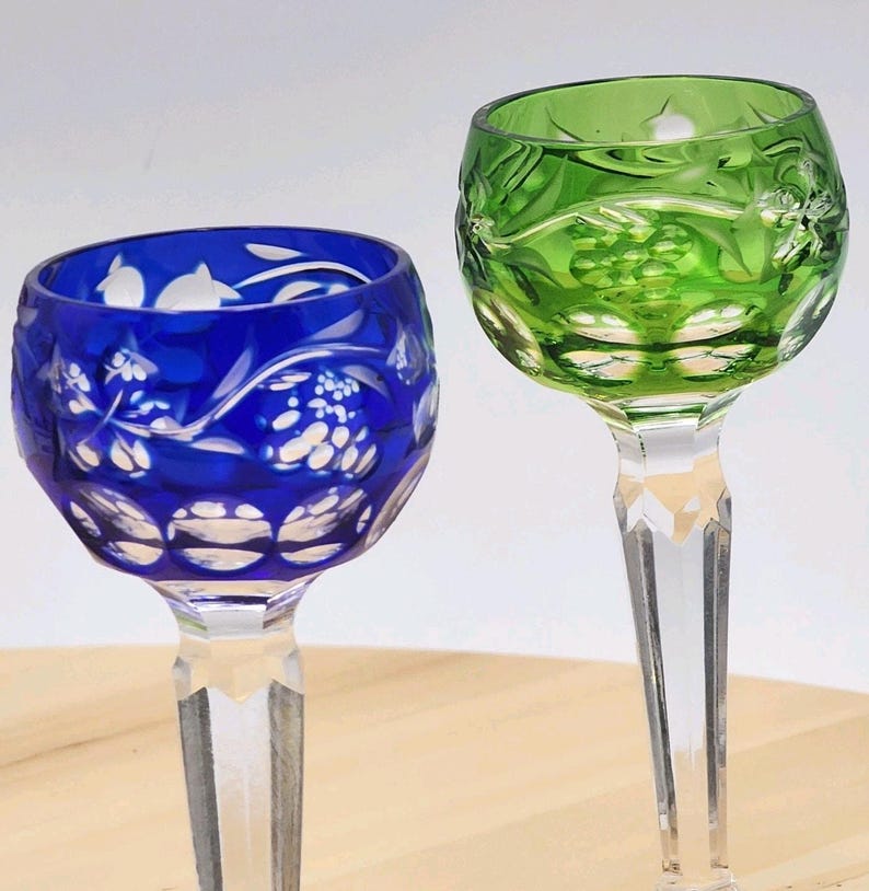 Juego de copas de cristal checo estilo bohemio vintage para licor: Copas de licor Rainbow Grapevine imagen 8