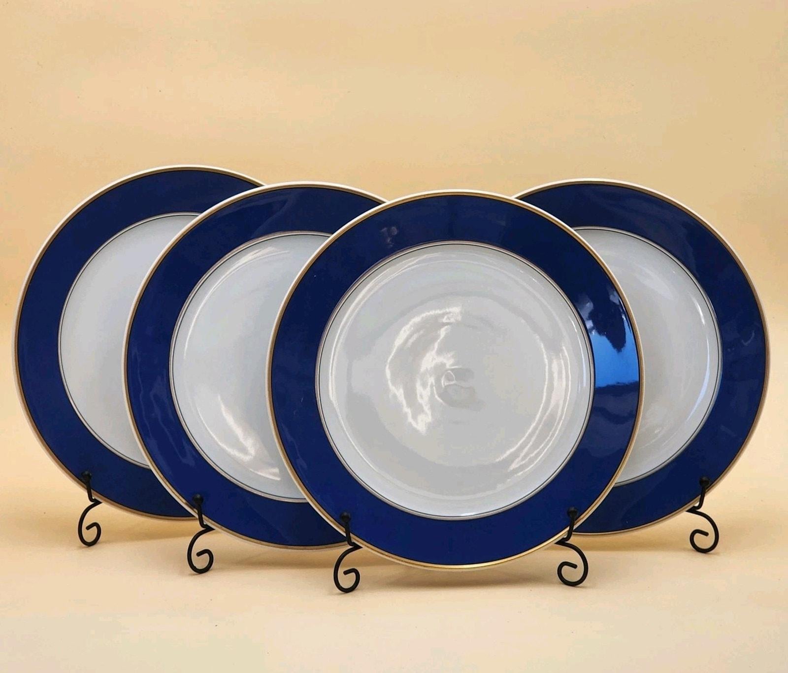 4 Fitz and Floyd Renaissance Cobalt Blue Dinner Plates 10.5