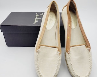 Cole Haan Gold Slip On Shoes Womens 9 B Shauna Moc Ivory Linen