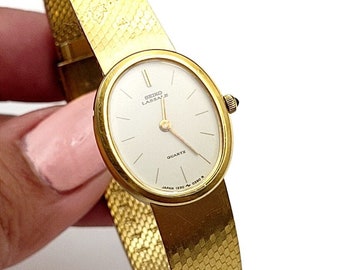 Vtg Seiko Lassale Gold Tone Women's Watch Thin 17mm Case 1230-5189 New Battery
