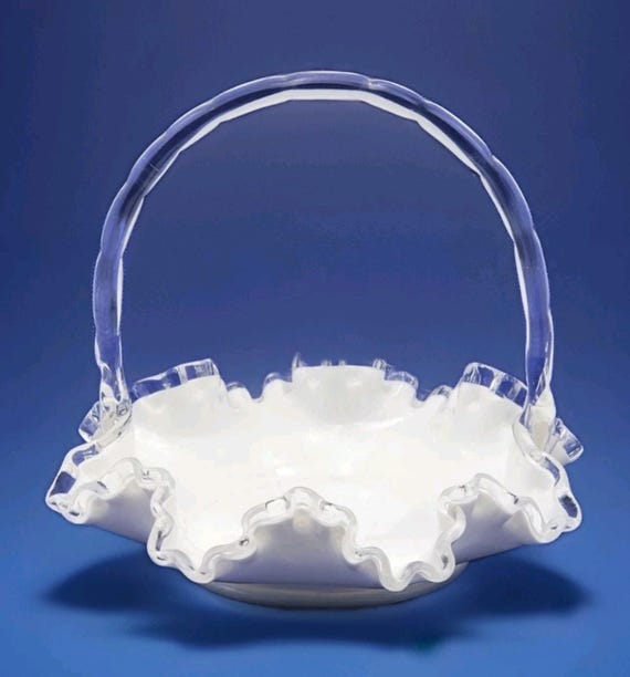 Vintage Fenton Crystal Crest White Milk Glass 7.5