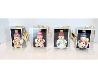VTG Designers Studio CHRISTMAS SNOWMAN Hand Crafted Glass Ornaments Lot Of 4
