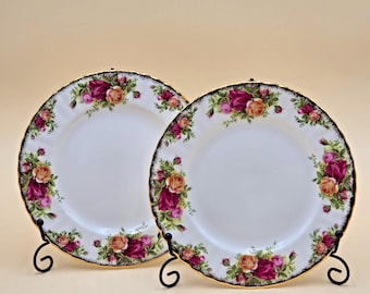 Juego de 2 platos de ensalada Royal Albert OLD COUNTRY ROSES, Inglaterra, con borde dorado, 20 cm (8 pulgadas)