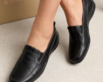 Naturalizer Magic Damen-Slipper, US 8,5, schwarzes Leder, flach