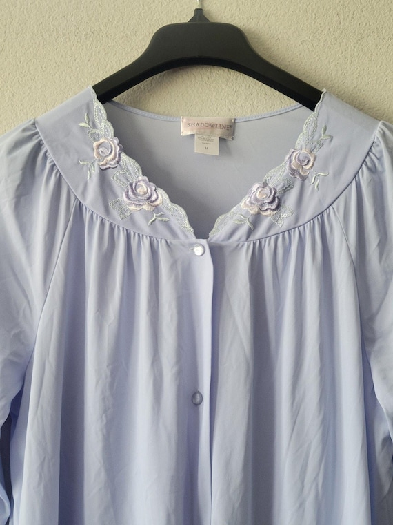 ShadowLine Long Sleeve Button Down Robe Blue Sz M… - image 5
