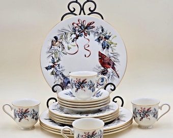Servizio da tavola Lenox Winter Greetings Cardinal da 16 pezzi in porcellana Millennium Bone China