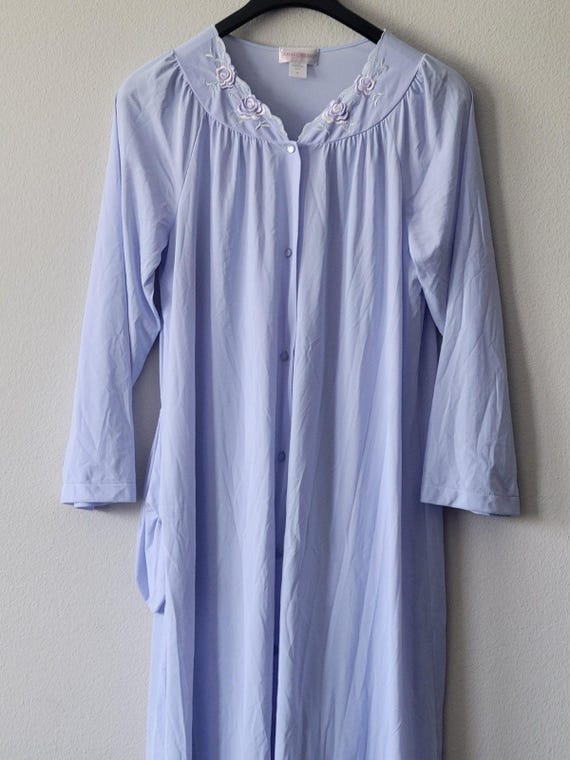 ShadowLine Long Sleeve Button Down Robe Blue Sz M… - image 3