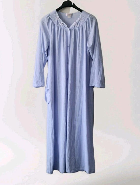 ShadowLine Long Sleeve Button Down Robe Blue Sz M… - image 1