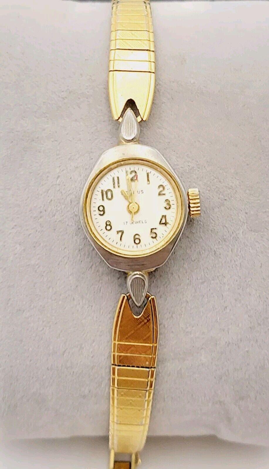 Vtg Benrus Art Deco Style Ladies 17 Jewels Gold Tone Running  display picture 3